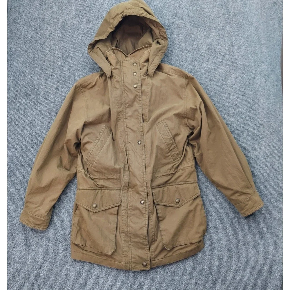 Woolrich Coat Womens Small Brown Moss Hooded Flannel Lined Chore‎ Field Hooded